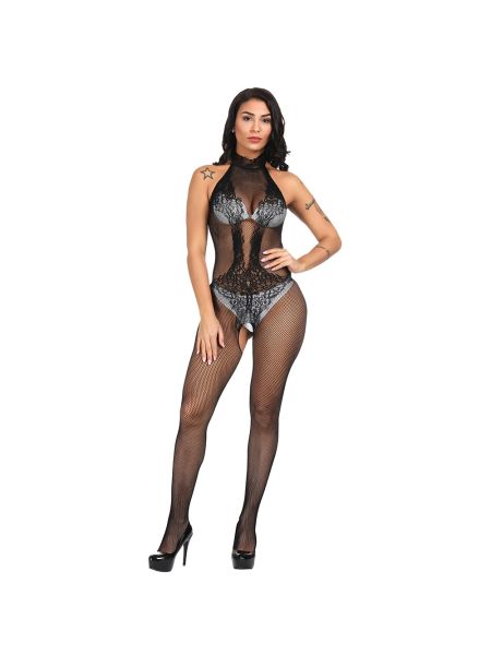 Kuszące bodystocking zdobione otwarty krok XS-L - 2